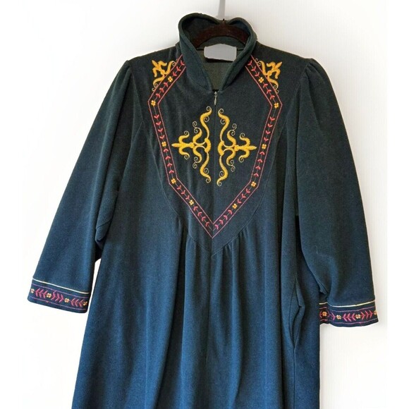 Vanity Fair House Coat Zip Bath Robe Night‎ Gown Medium Petite Green Vintage - Picture 2 of 16